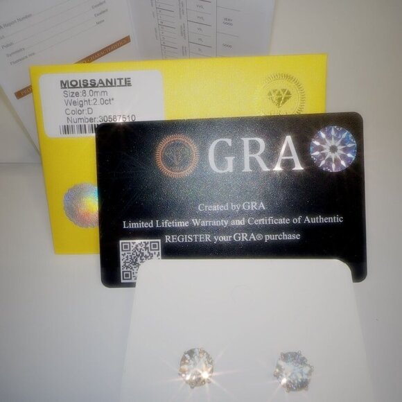 Moissanite Stud Earrings 8mm Round D Color VVS1 GRA Cert - Picture 11 of 16
